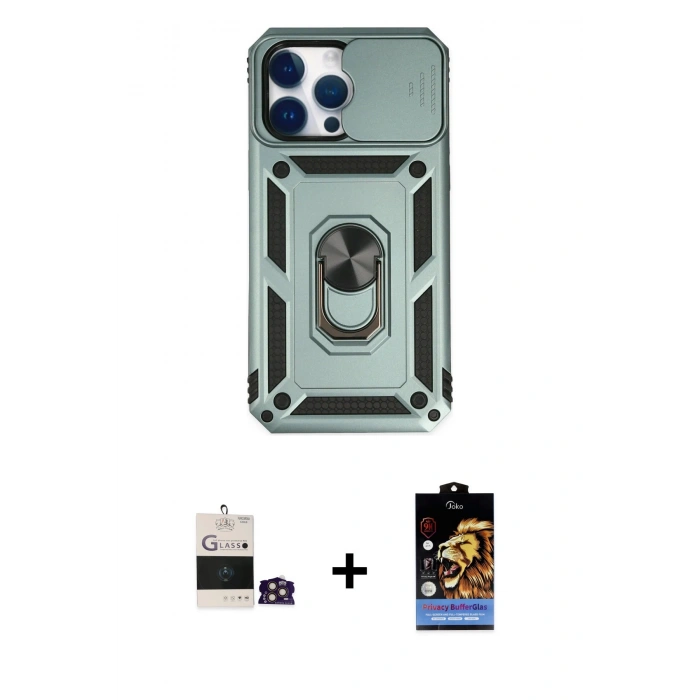 MARSİLYAN™- iPhone 14 Pro Max Kılıf Ahenk Klasik - Siyah Buffer Hayalet Cam Ekran Koruyucu + Bilvis Titan Kamera Lens - GD