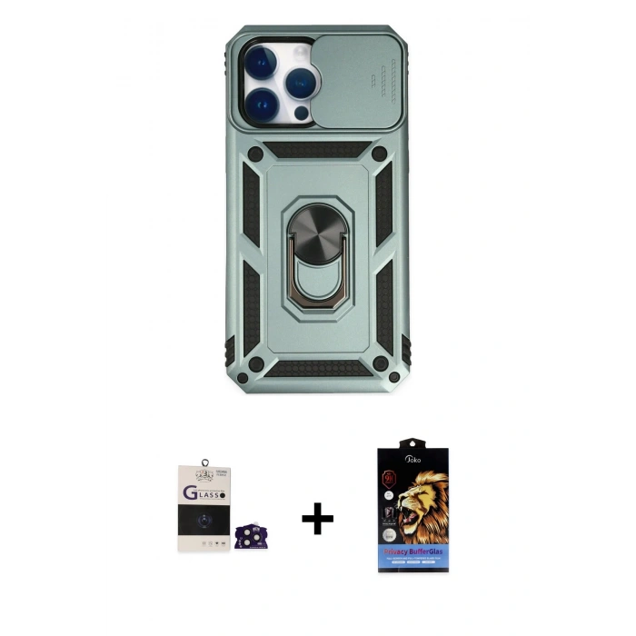 MARSİLYAN™- iPhone 14 Pro Max Kılıf Ahenk Klasik - Siyah Buffer Hayalet Cam Ekran Koruyucu + Bilvis Titan Kamera Lens - DNMR