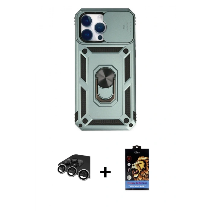 MARSİLYAN™- iPhone 14 Pro Max Kılıf Ahenk Klasik - Siyah Buffer Hayalet Cam Ekran Koruyucu + Raze Metal Kamera Lens - GS