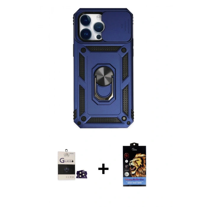 MARSİLYAN™- iPhone 14 Pro Max Kılıf Ahenk Klasik - Siyah Buffer Hayalet Cam Ekran Koruyucu + Bilvis Titan Kamera Lens - SH