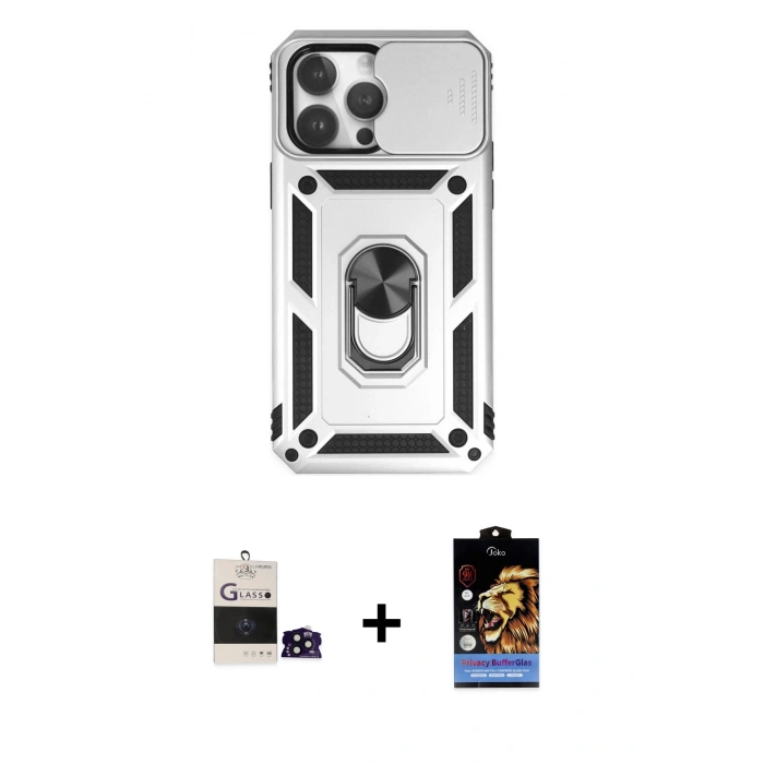 MARSİLYAN™- iPhone 14 Pro Max Kılıf Ahenk Klasik - Siyah Buffer Hayalet Cam Ekran Koruyucu + Bilvis Titan Kamera Lens - SH