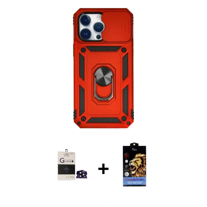 MARSİLYAN™- iPhone 14 Pro Max Kılıf Ahenk Klasik - Siyah Buffer Hayalet Cam Ekran Koruyucu + Bilvis Titan Kamera Lens - SH