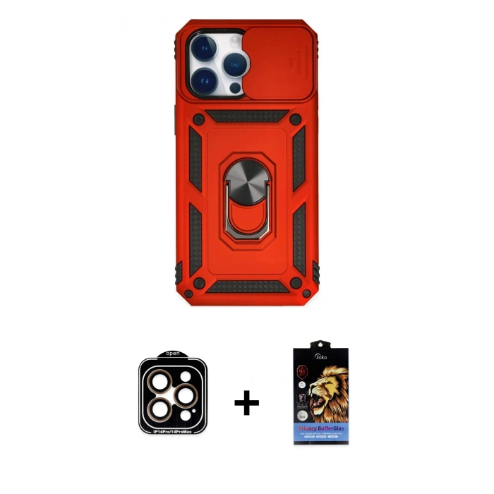 MARSİLYAN™- iPhone 14 Pro Max Kılıf Ahenk Klasik - Siyah Buffer Hayalet Cam Ekran Koruyucu + PVD Metal Kamera Lens - TU