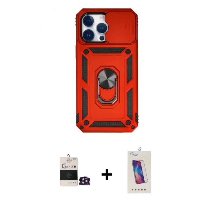 MARSİLYAN™- iPhone 14 Pro Max Kılıf Ahenk Klasik - Siyah Joko 5D Cam + Gold Bilvis Titan Kamera Lens