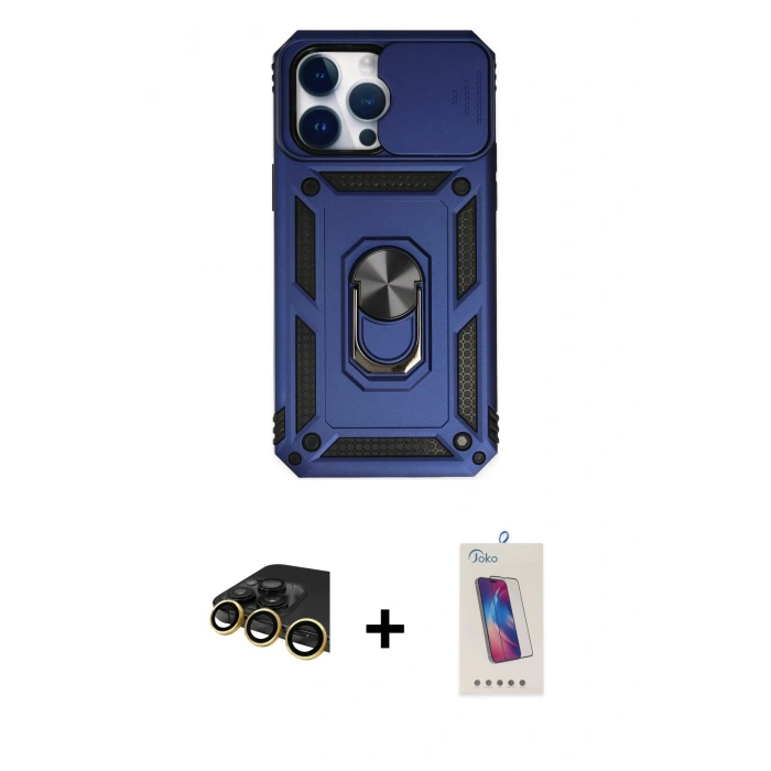 MARSİLYAN™- iPhone 14 Pro Max Kılıf Ahenk Klasik - Siyah Joko 5D Cam + Raze Metal Kamera Lens - GD