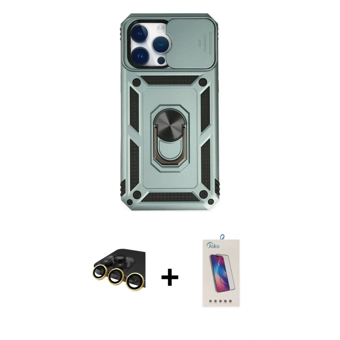 MARSİLYAN™- iPhone 14 Pro Max Kılıf Ahenk Klasik - Siyah Joko 5D Cam + Raze Metal Kamera Lens - GD