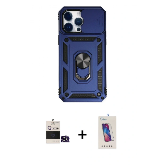 MARSİLYAN™- iPhone 14 Pro Max Kılıf Ahenk Klasik - Siyah Joko 5D Cam + Bilvis Titan Kamera Lens - SH