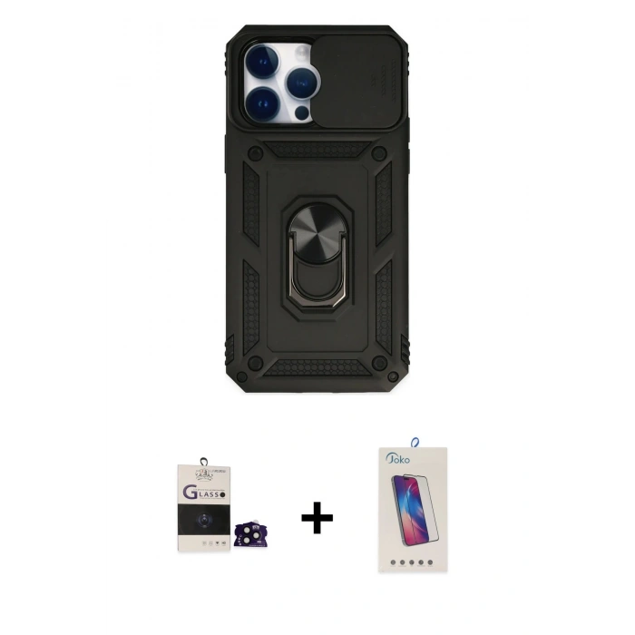 MARSİLYAN™- iPhone 14 Pro Max Kılıf Ahenk Klasik - Siyah Joko 5D Cam + Bilvis Titan Kamera Lens - SH
