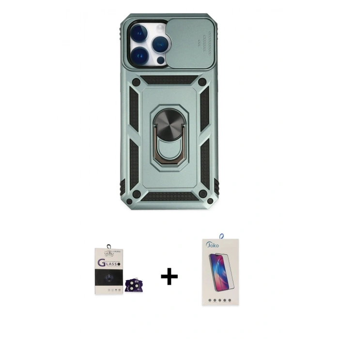 MARSİLYAN™- iPhone 14 Pro Max Kılıf Ahenk Klasik - Siyah Joko 5D Cam + Bilvis Titan Kamera Lens - SH