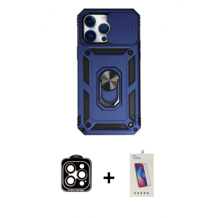 MARSİLYAN™- iPhone 14 Pro Max Kılıf Ahenk Klasik - Siyah Joko 5D Cam + PVD Metal Kamera Lens - TU