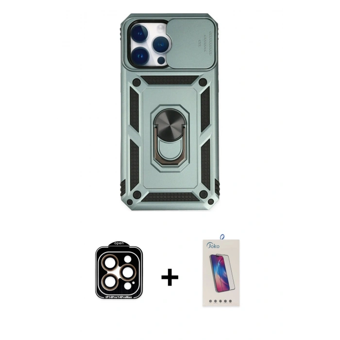 MARSİLYAN™- iPhone 14 Pro Max Kılıf Ahenk Klasik - Siyah Joko 5D Cam + PVD Metal Kamera Lens - TU