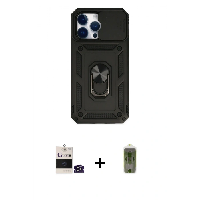MARSİLYAN™- iPhone 14 Pro Max Kılıf Ahenk Klasik - Siyah Joko Magic 5D Hayalet Cam + Bilvis Titan Kamera Lens - DNMR