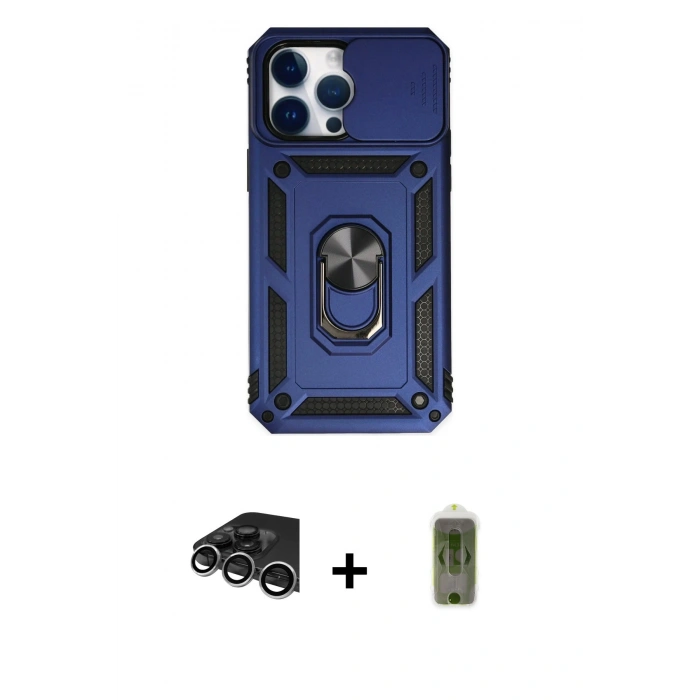 MARSİLYAN™- iPhone 14 Pro Max Kılıf Ahenk Klasik - Siyah Joko Magic 5D Hayalet Cam + Raze Metal Kamera Lens - GS