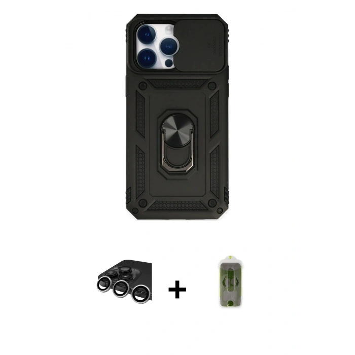MARSİLYAN™- iPhone 14 Pro Max Kılıf Ahenk Klasik - Siyah Joko Magic 5D Hayalet Cam + Raze Metal Kamera Lens - GS