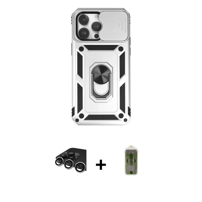 MARSİLYAN™- iPhone 14 Pro Max Kılıf Ahenk Klasik - Siyah Joko Magic 5D Hayalet Cam + Raze Metal Kamera Lens - GS