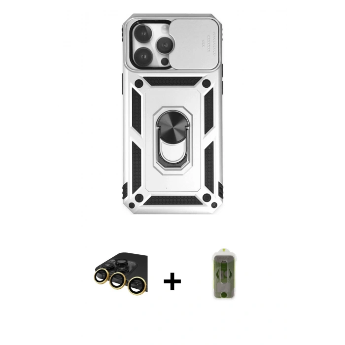 MARSİLYAN™- iPhone 14 Pro Max Kılıf Ahenk Klasik - Siyah Joko Magic 5D Hayalet Cam + Raze Metal Kamera Lens - GD