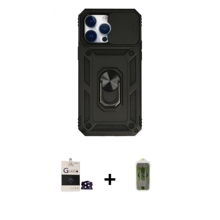 MARSİLYAN™- iPhone 14 Pro Max Kılıf Ahenk Klasik - Siyah Joko Magic 5D Hayalet Cam + Bilvis Titan Kamera Lens - SH
