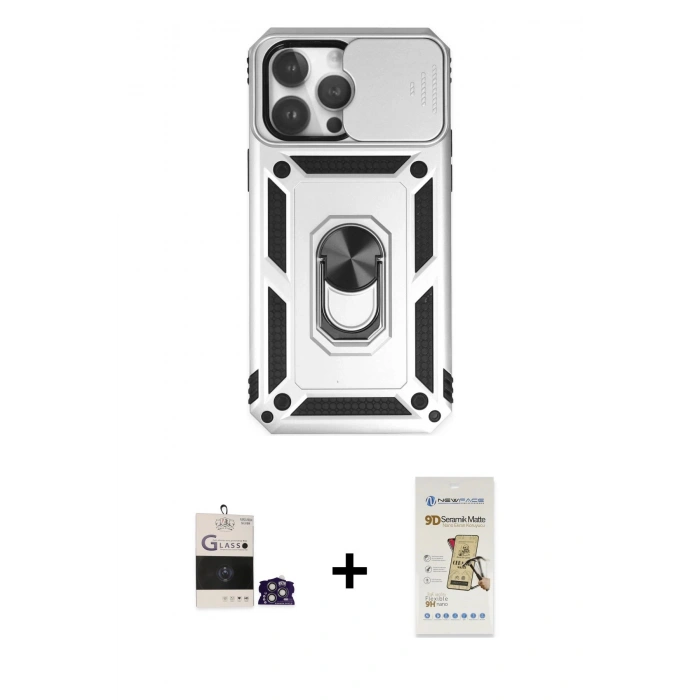MARSİLYAN™- iPhone 14 Pro Max Kılıf Ahenk Klasik - Siyah Mat Seramik Nano Ekran Koruyucu + Bilvis Titan Kamera Lens - GS