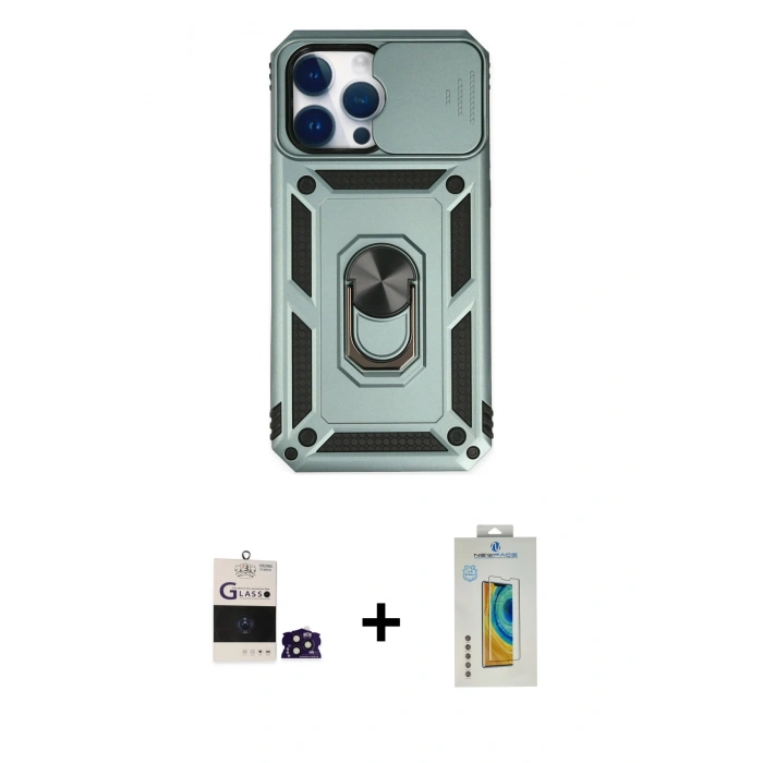 MARSİLYAN™- iPhone 14 Pro Max Kılıf Ahenk Klasik - Siyah Polymer Nano Ekran Koruyucu + Bilvis Titan Kamera Lens - DNMR