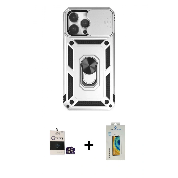 MARSİLYAN™- iPhone 14 Pro Max Kılıf Ahenk Klasik - Siyah Polymer Nano Ekran Koruyucu + Bilvis Titan Kamera Lens - GD