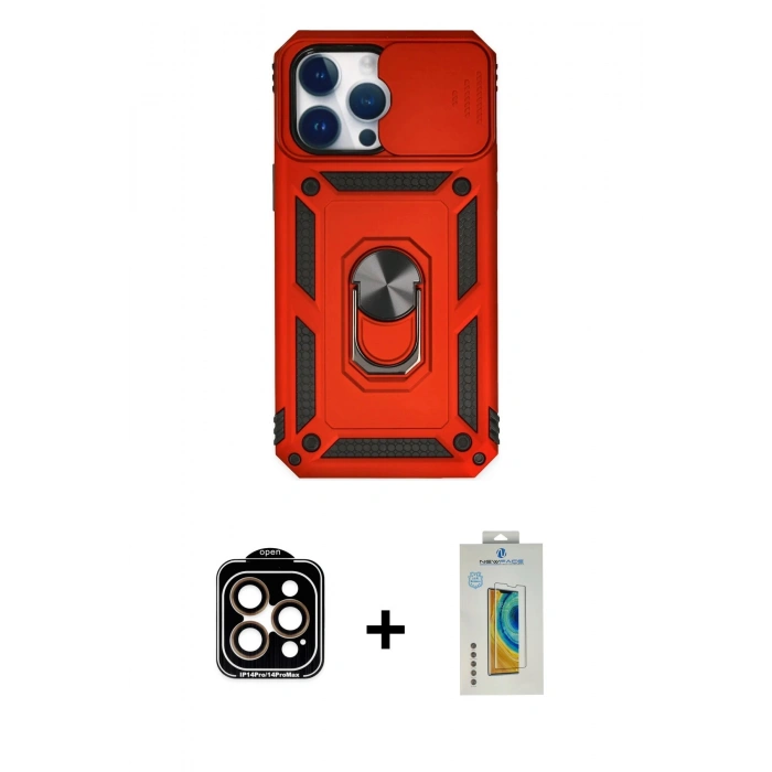 MARSİLYAN™- iPhone 14 Pro Max Kılıf Ahenk Klasik - Siyah Polymer Nano Ekran Koruyucu + PVD Metal Kamera Lens - TU