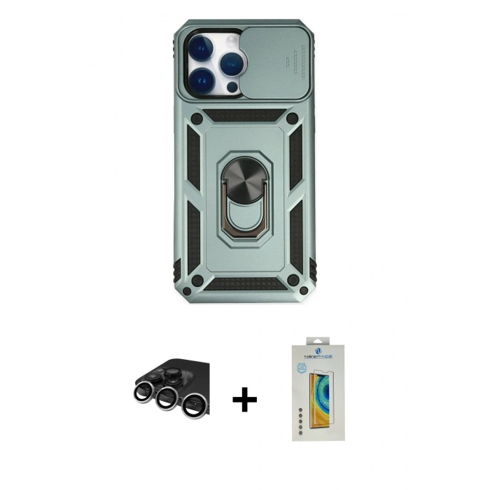 MARSİLYAN™- iPhone 14 Pro Max Kılıf Ahenk Klasik - Siyah Polymer Nano Ekran Koruyucu + Raze Metal Kamera Lens - GS