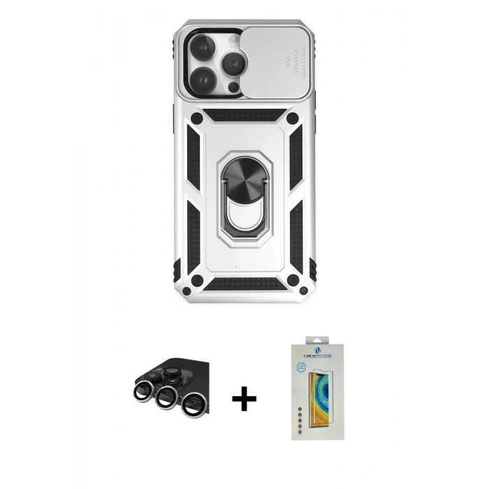 MARSİLYAN™- iPhone 14 Pro Max Kılıf Ahenk Klasik - Siyah Polymer Nano Ekran Koruyucu + Raze Metal Kamera Lens - GS