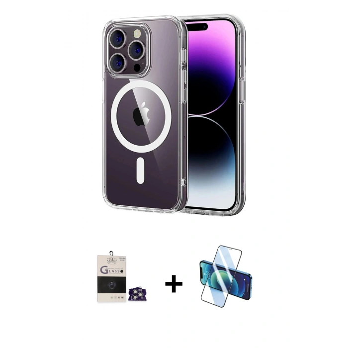 MARSİLYAN™- iPhone 14 Pro Max Kılıf Ahenk Minimal Serisi - Siyah 3D Antistatik Cam Ekran Koruyucu + Bilvis Titan Kamera Lens - GS