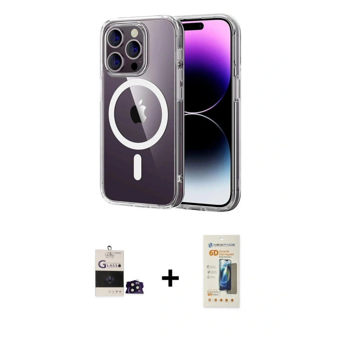 MARSİLYAN™- iPhone 14 Pro Max Kılıf Ahenk Minimal Serisi - Siyah 6D Mat Seramik Hayalet Nano Ekran Koruyucu + Bilvis Titan Kamera Lens - SH