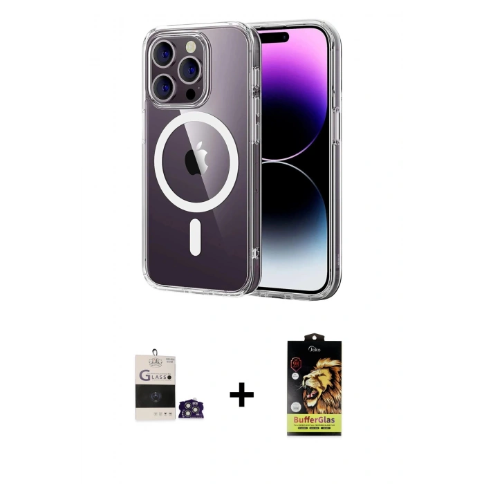 MARSİLYAN™- iPhone 14 Pro Max Kılıf Ahenk Minimal Serisi - Siyah Buffer Cam Ekran Koruyucu + Bilvis Titan Kamera Lens - GS