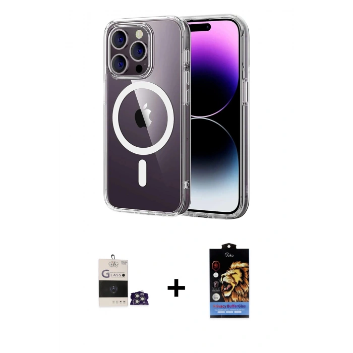 MARSİLYAN™- iPhone 14 Pro Max Kılıf Ahenk Minimal Serisi - Siyah Buffer Hayalet Cam Ekran Koruyucu + Bilvis Titan Kamera Lens - GS