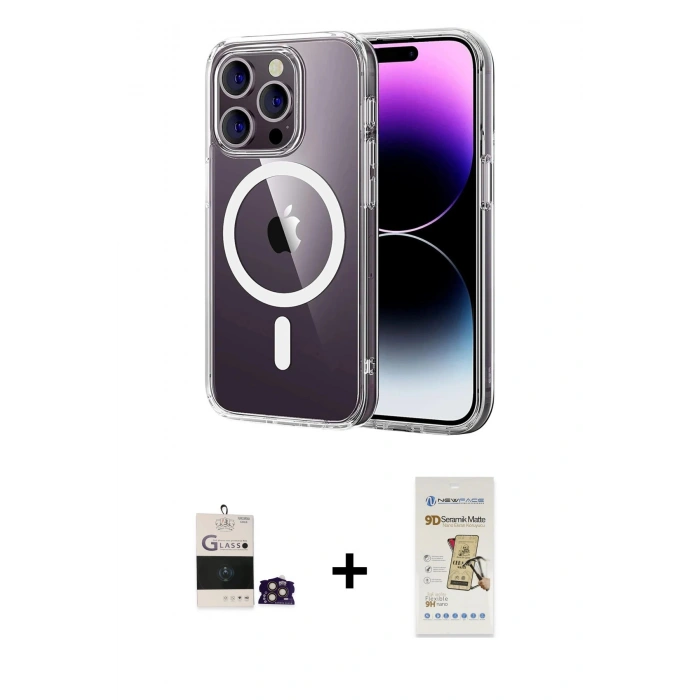 MARSİLYAN™- iPhone 14 Pro Max Kılıf Ahenk Minimal Serisi - Siyah Mat Seramik Nano Ekran Koruyucu + Bilvis Titan Kamera Lens - GD