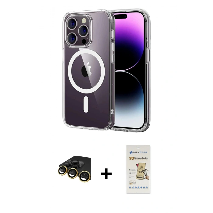 MARSİLYAN™- iPhone 14 Pro Max Kılıf Ahenk Minimal Serisi - Siyah Mat Seramik Nano Ekran Koruyucu + Raze Metal Kamera Lens - GD