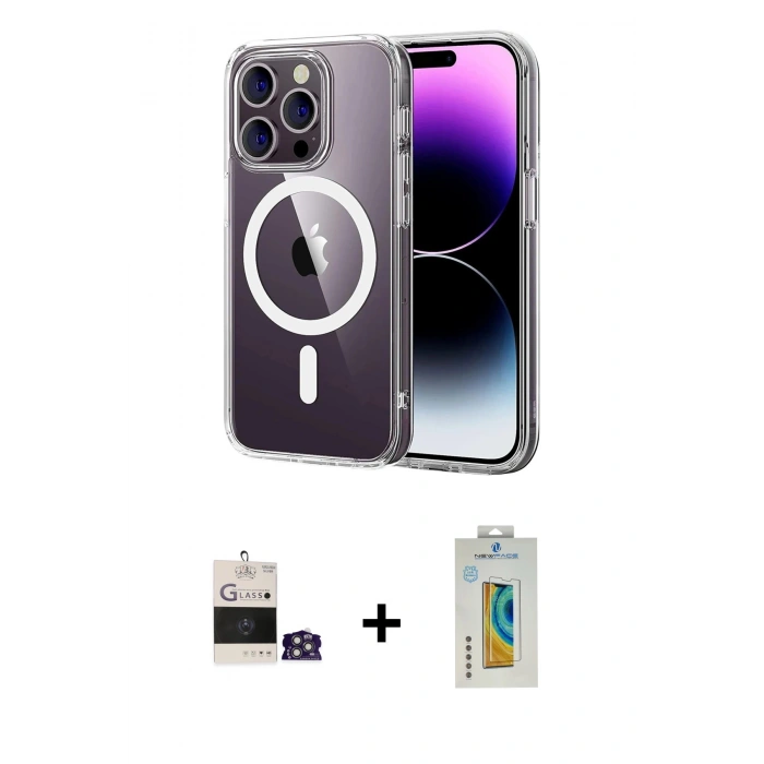 MARSİLYAN™- iPhone 14 Pro Max Kılıf Ahenk Minimal Serisi - Siyah Polymer Nano Ekran Koruyucu + Bilvis Titan Kamera Lens - GS