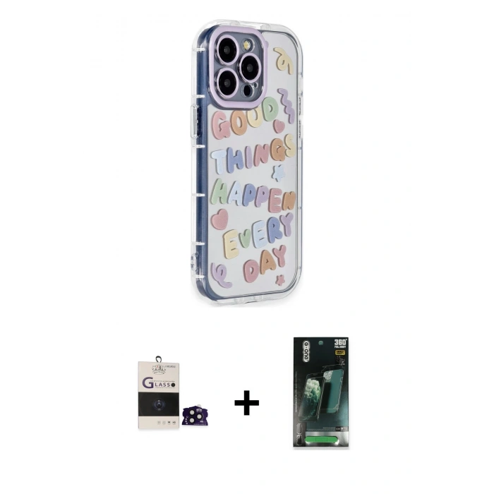 MARSİLYAN™- iPhone 14 Pro Max Kılıf Ahenk Modern Serisi - Şeffaf 360 Full Body Arka Koruyucu + Bilvis Titan Kamera Lens - SH
