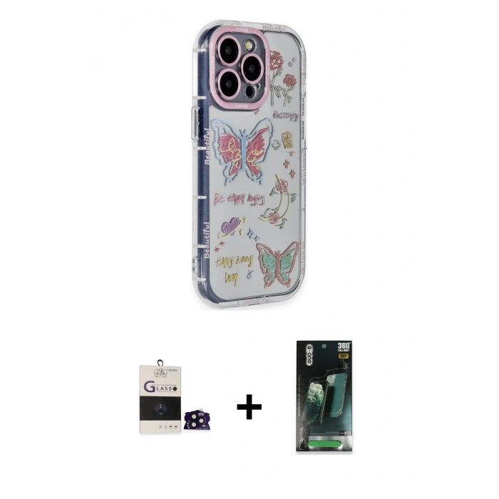 MARSİLYAN™- iPhone 14 Pro Max Kılıf Ahenk Modern Serisi - Şeffaf 360 Full Body Arka Koruyucu + Bilvis Titan Kamera Lens - SH
