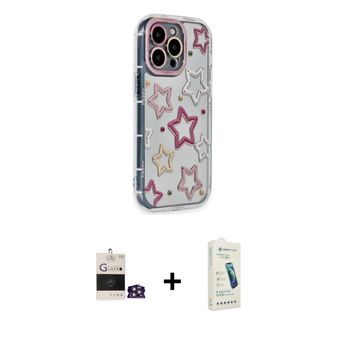 MARSİLYAN™- iPhone 14 Pro Max Kılıf Ahenk Modern Serisi - Şeffaf Pasifik Cam Ekran Koruyucu + Bilvis Titan Kamera Lens - GS
