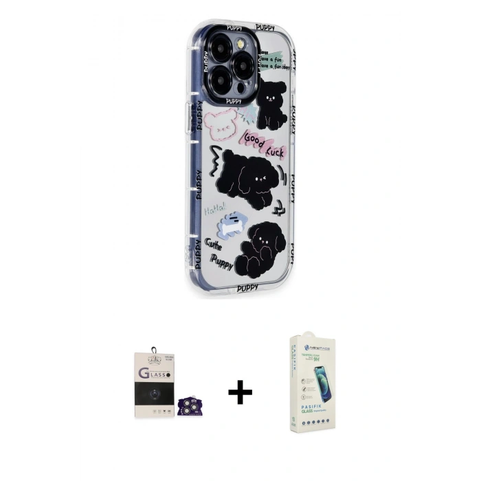 MARSİLYAN™- iPhone 14 Pro Max Kılıf Ahenk Modern Serisi - Şeffaf Pasifik Cam Ekran Koruyucu + Bilvis Titan Kamera Lens - GS