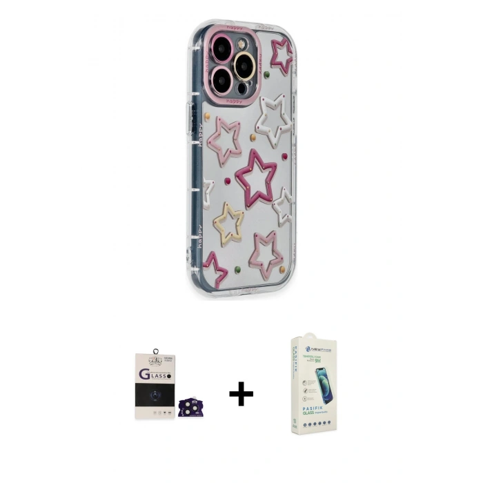 MARSİLYAN™- iPhone 14 Pro Max Kılıf Ahenk Modern Serisi - Şeffaf Pasifik Cam Ekran Koruyucu + Bilvis Titan Kamera Lens - DNMR