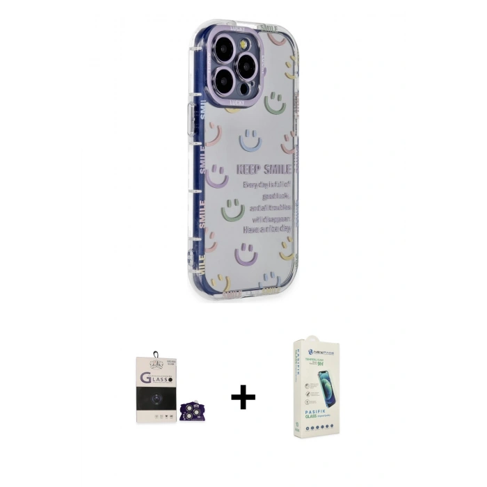 MARSİLYAN™- iPhone 14 Pro Max Kılıf Ahenk Modern Serisi - Şeffaf Pasifik Cam Ekran Koruyucu + Bilvis Titan Kamera Lens - GS
