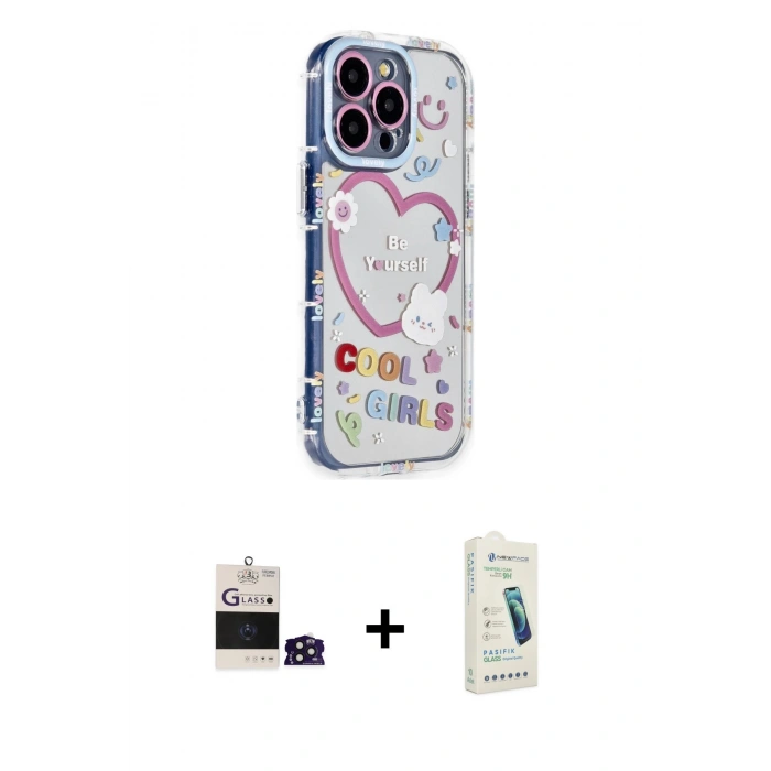 MARSİLYAN™- iPhone 14 Pro Max Kılıf Ahenk Modern Serisi - Şeffaf Pasifik Cam Ekran Koruyucu + Bilvis Titan Kamera Lens - DNMR