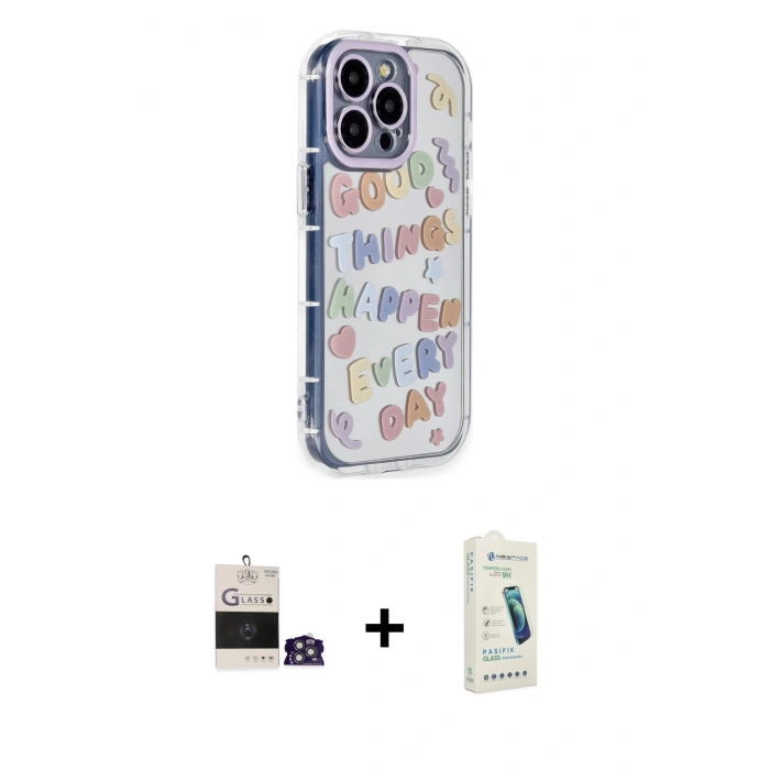 MARSİLYAN™- iPhone 14 Pro Max Kılıf Ahenk Modern Serisi - Şeffaf Pasifik Cam Ekran Koruyucu + Bilvis Titan Kamera Lens - GS
