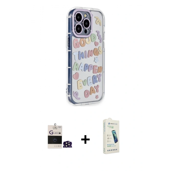 MARSİLYAN™- iPhone 14 Pro Max Kılıf Ahenk Modern Serisi - Şeffaf Pasifik Cam Ekran Koruyucu + Bilvis Titan Kamera Lens - DNMR