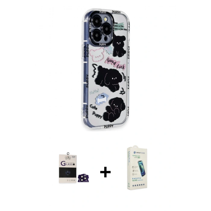 MARSİLYAN™- iPhone 14 Pro Max Kılıf Ahenk Modern Serisi - Şeffaf Pasifik Cam Ekran Koruyucu + Bilvis Titan Kamera Lens - DNMR