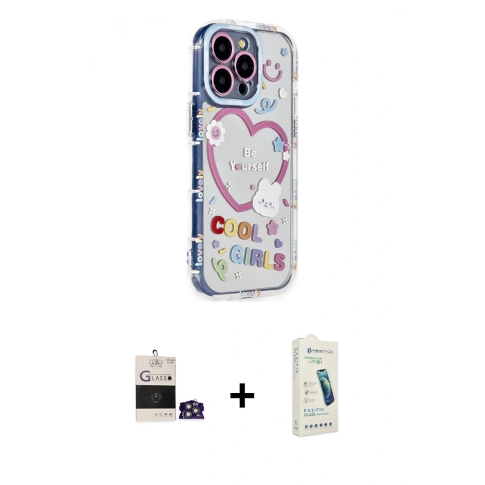 MARSİLYAN™- iPhone 14 Pro Max Kılıf Ahenk Modern Serisi - Şeffaf Pasifik Cam Ekran Koruyucu + Bilvis Titan Kamera Lens - GS