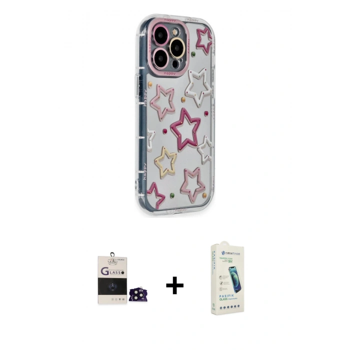 MARSİLYAN™- iPhone 14 Pro Max Kılıf Ahenk Modern Serisi - Şeffaf Pasifik Cam Ekran Koruyucu + Bilvis Titan Kamera Lens - SH