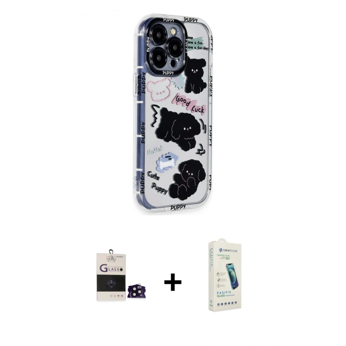 MARSİLYAN™- iPhone 14 Pro Max Kılıf Ahenk Modern Serisi - Şeffaf Pasifik Cam Ekran Koruyucu + Bilvis Titan Kamera Lens - SH