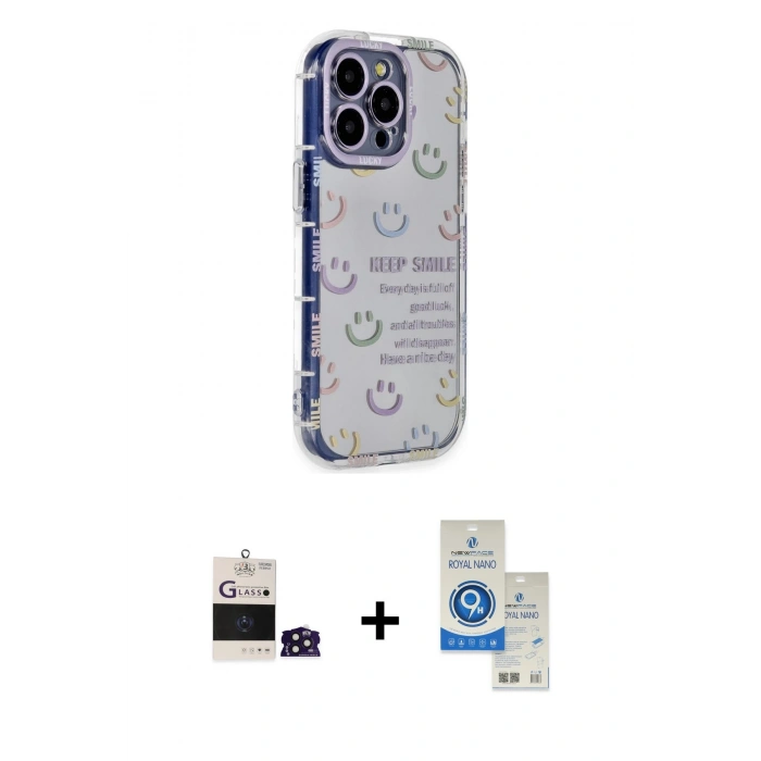 MARSİLYAN™- iPhone 14 Pro Max Kılıf Ahenk Modern Serisi - Şeffaf Royal Nano Ekran Koruyucu + Bilvis Titan Kamera Lens - DNMR