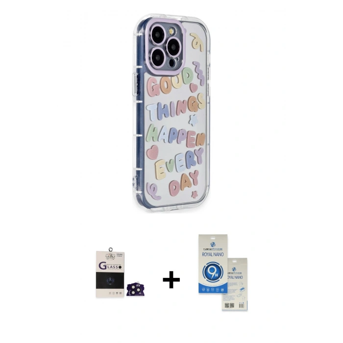 MARSİLYAN™- iPhone 14 Pro Max Kılıf Ahenk Modern Serisi - Şeffaf Royal Nano Ekran Koruyucu + Bilvis Titan Kamera Lens - DNMR