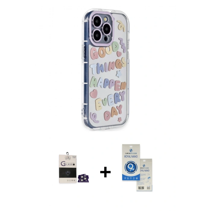 MARSİLYAN™- iPhone 14 Pro Max Kılıf Ahenk Modern Serisi - Şeffaf Royal Nano Ekran Koruyucu + Bilvis Titan Kamera Lens - GS